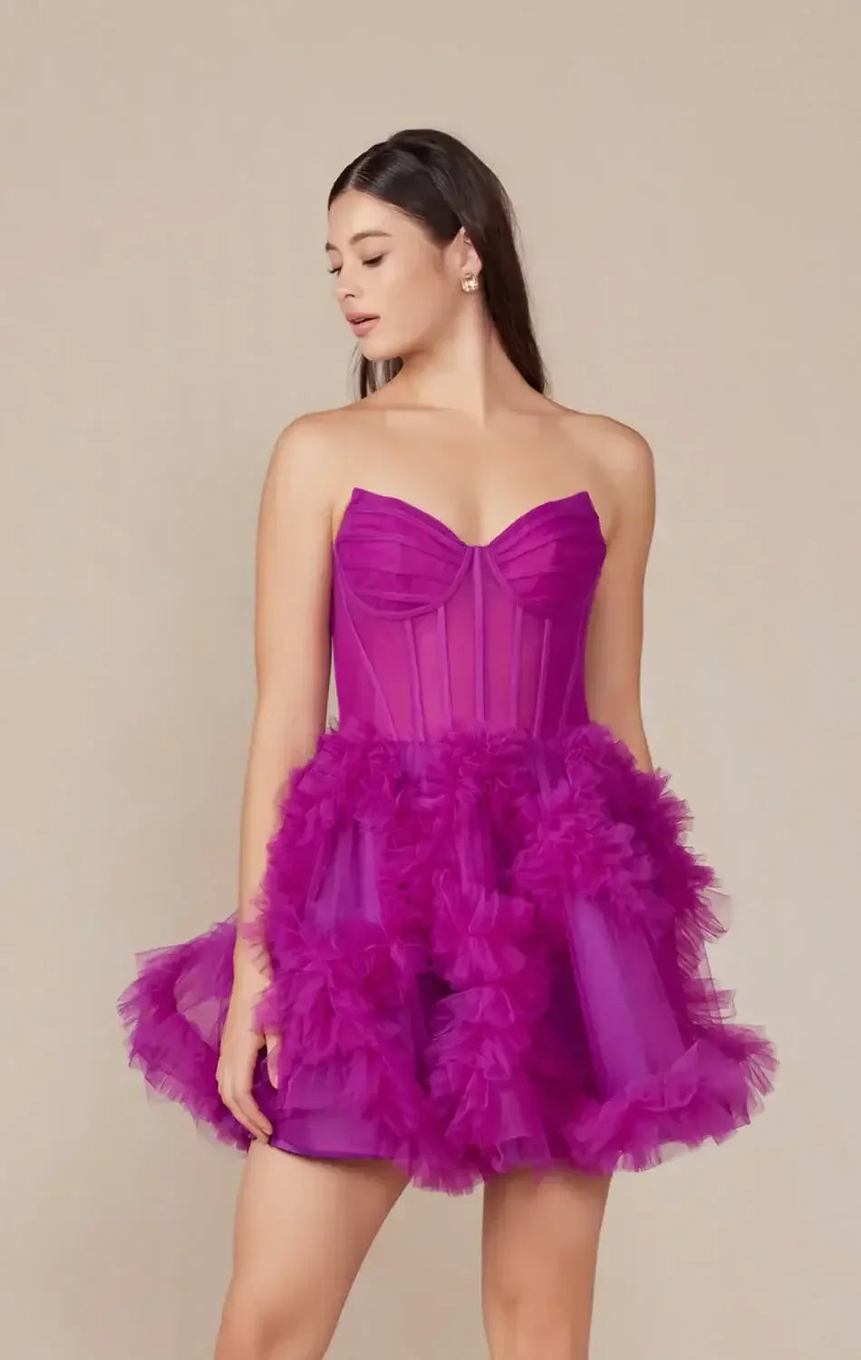 YVONNE RUFFLE SKIRT MINI DRESS - MAGENTA