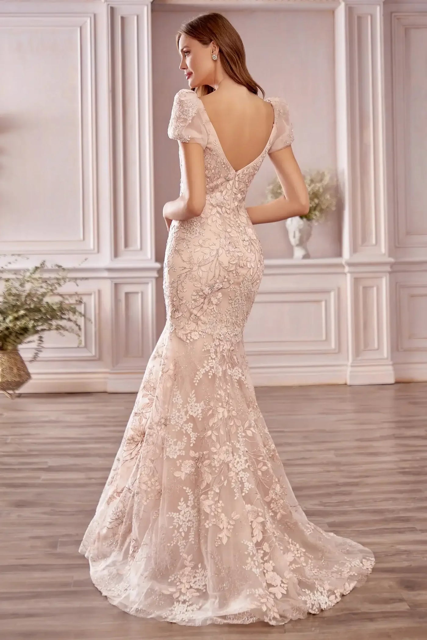 A1025 - Blossom Lace Puff Sleeve Gown - Andrea & Leo