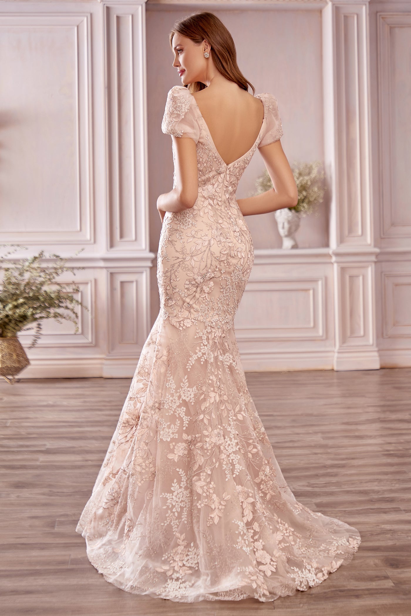 A1025 - Blossom Lace Puff Sleeve Gown - Andrea & Leo