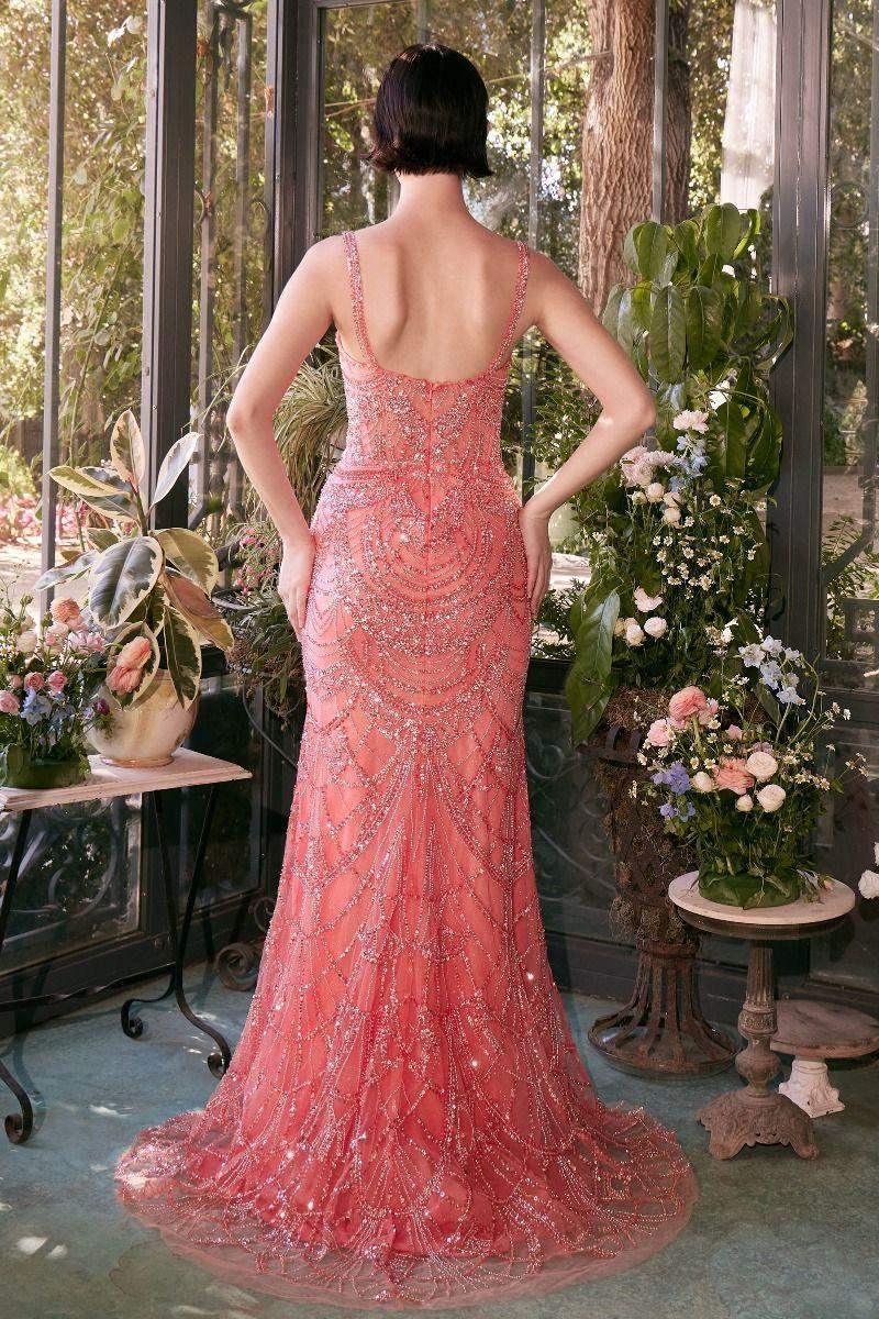 A1363 - FITTED BEADED EVENING GOWN - Andrea & Leo