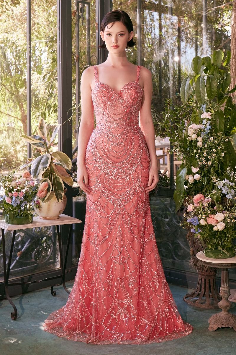 A1363 - FITTED BEADED EVENING GOWN - Andrea & Leo