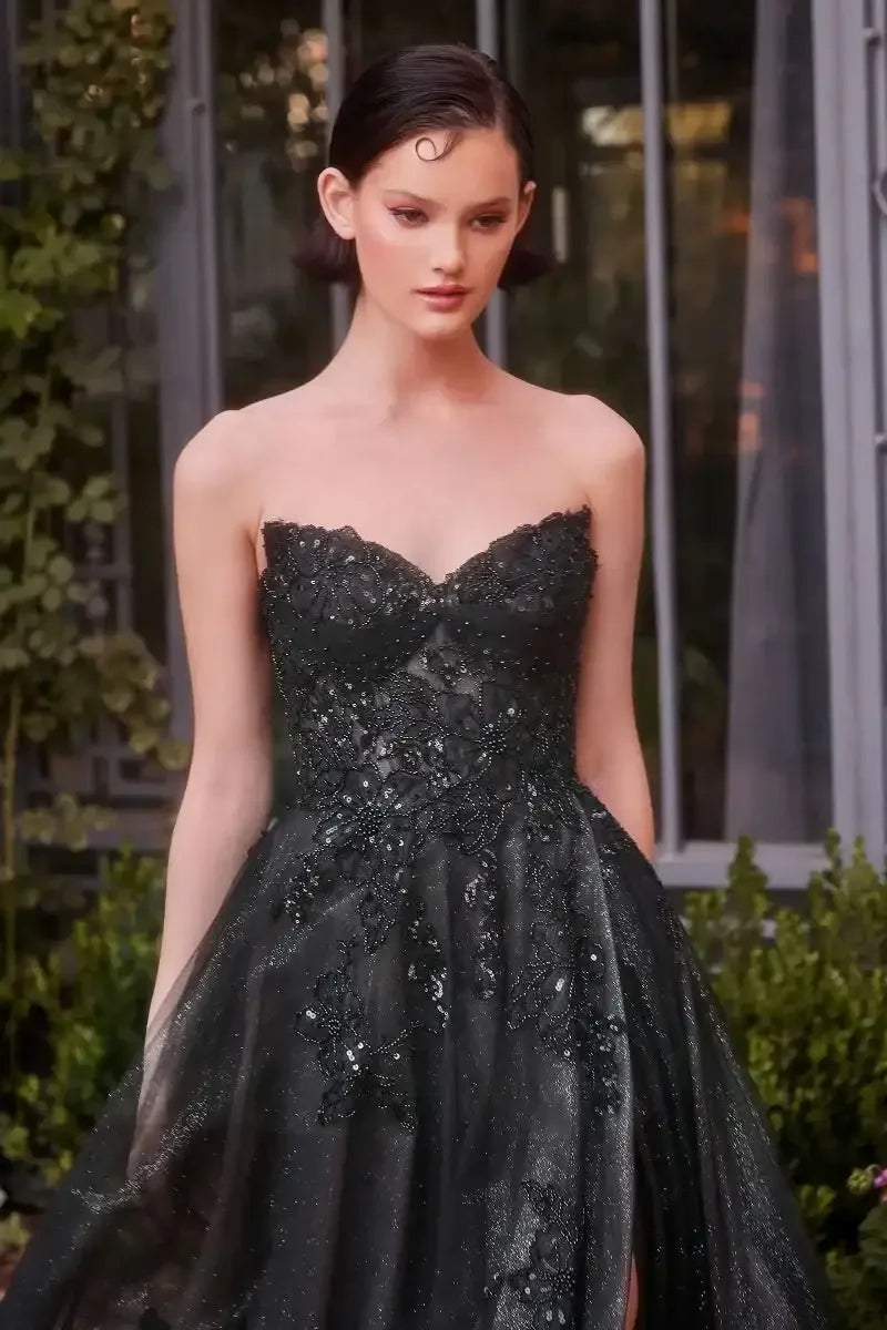A1378 - STRAPLESS LAYERED TULLE BALL GOWN - BLACK NUDE - Andrea & Leo