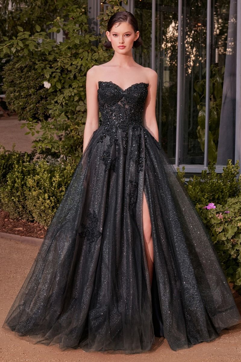 A1378 STRAPLESS LAYERED TULLE BALL GOWN BLACK NUDE Shop Lady