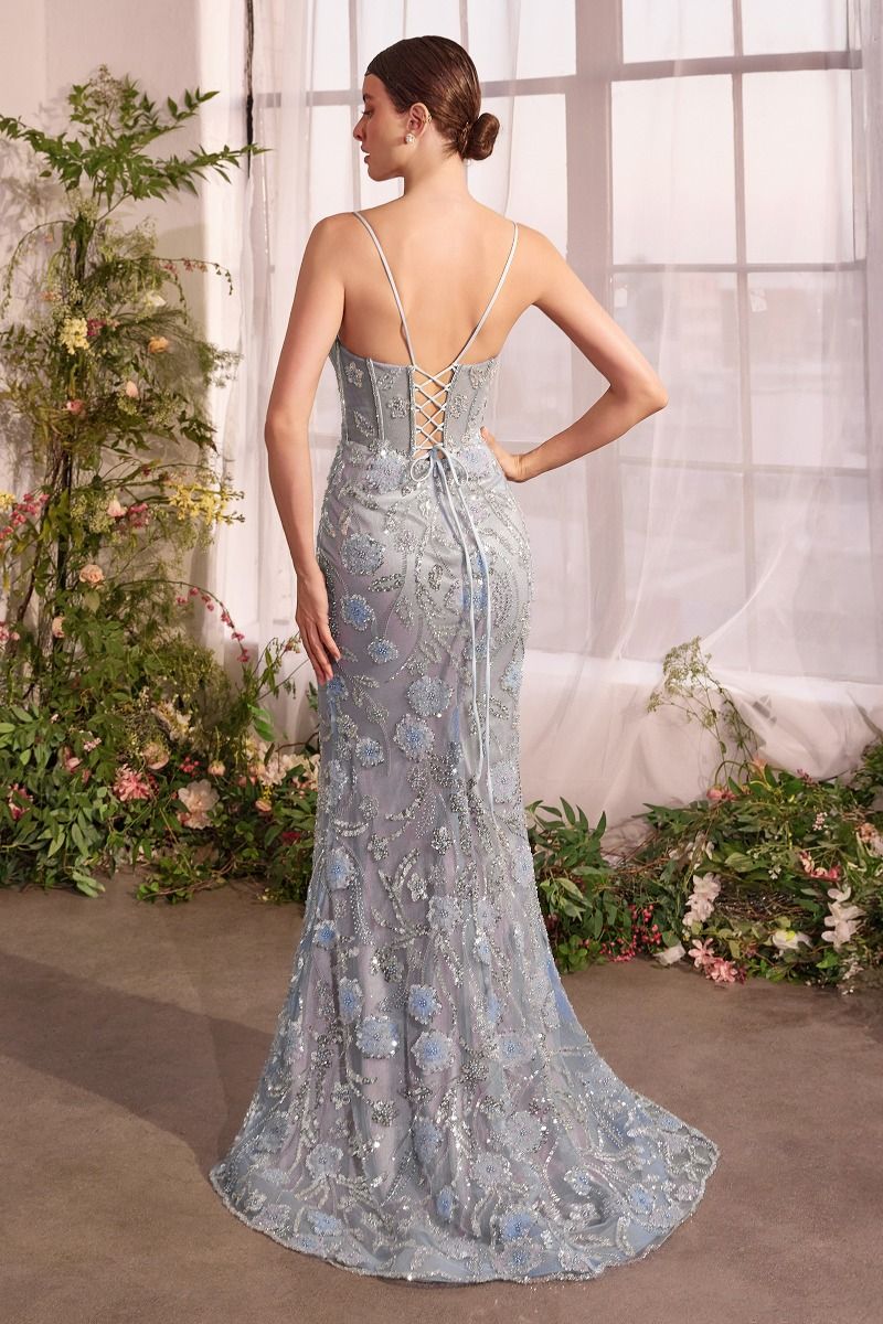 A1393 - METALLIC FLORAL MERMAID GOWN - Andrea & Leo