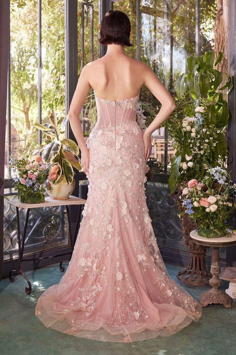 A1396 - SHEER PLEATED CORSET GOWN - Andrea & Leo