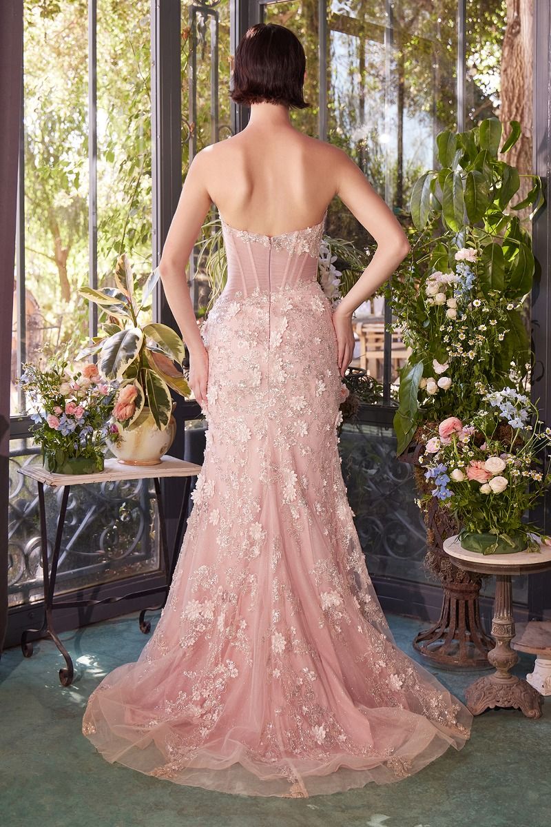 A1396 - SHEER PLEATED CORSET GOWN - Andrea & Leo