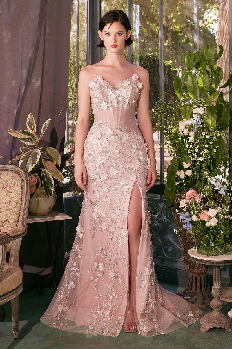 Lady Black Tie - A1396 - Sheer Pleated Corset Gown - Andrea & Leo - Size 8 Lady Black Tie - A1396 - Sheer Pleated Corset Gown - Andrea & Leo - Size 8