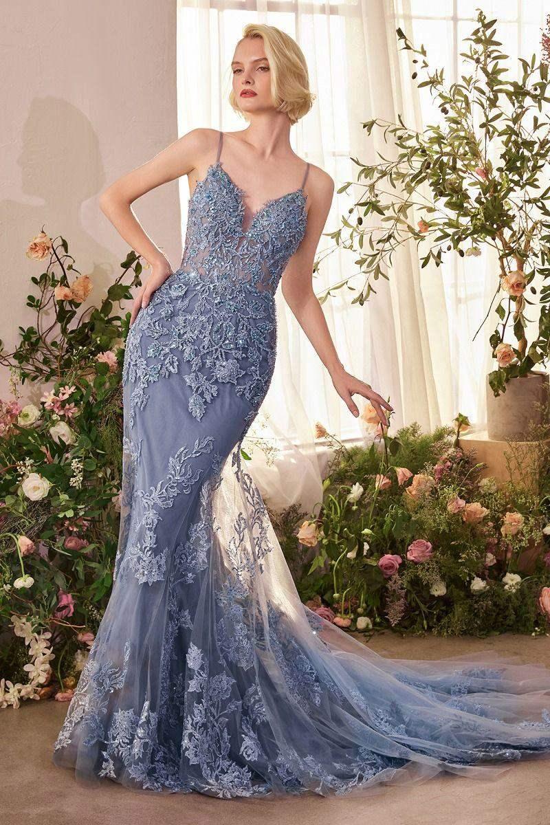 A1421 - FOLIAGE BEADED LACE MERMAID GOWN - Andrea & Leo