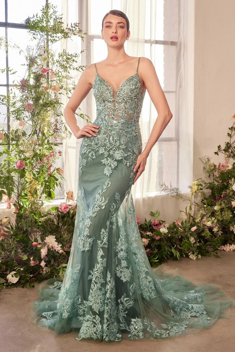 ISC SALE - A1421 - FOLIAGE BEADED LACE MERMAID GOWN - Andrea & Leo