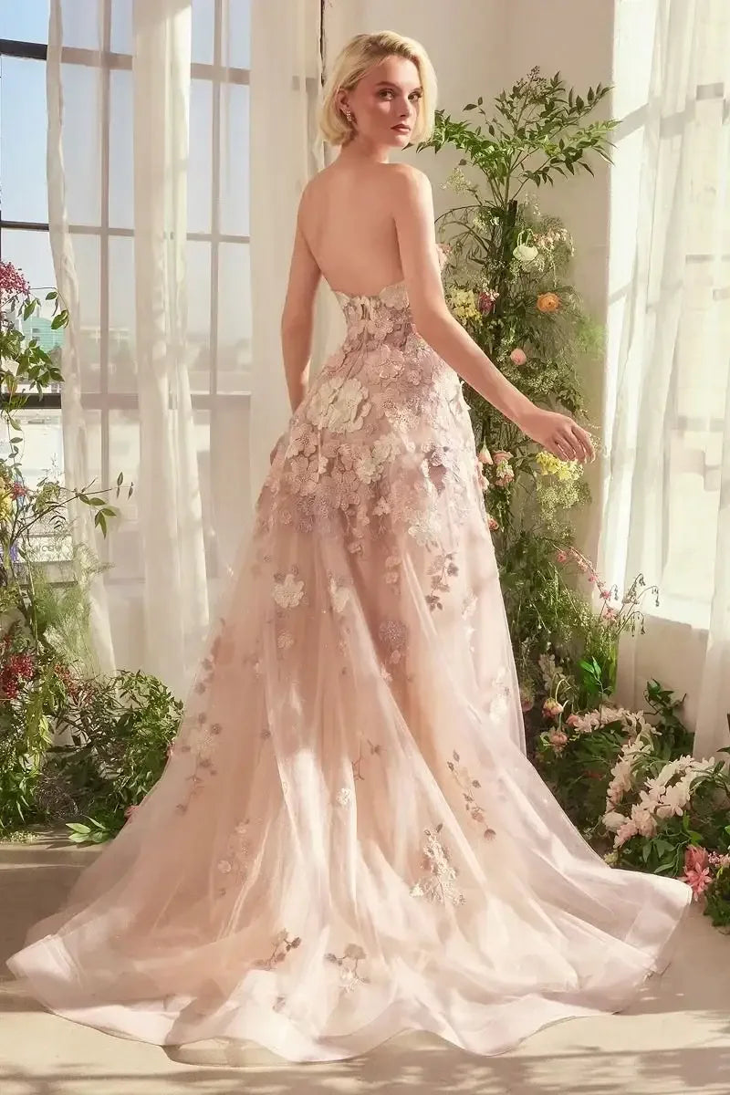 A1453 - SPRING FLORAL APPLIQUÉ A-LINE GOWN - Andrea & Leo