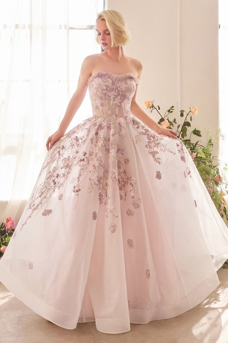 A1455 ROMANCE EMBROIDERY A-LINE CORSET GOWN - Andrea & Leo Couture