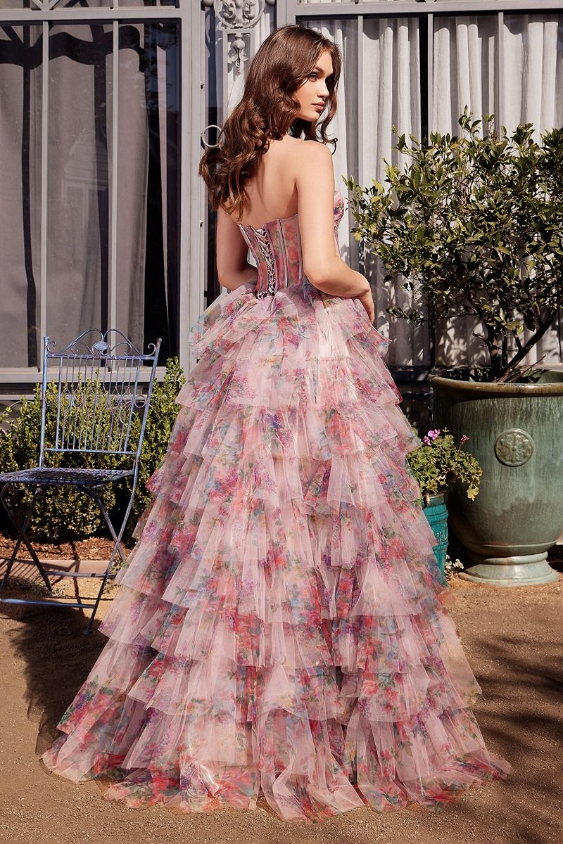 A1463 - PRINT RUFFLE CORSET GOWN - Andrea & Leo