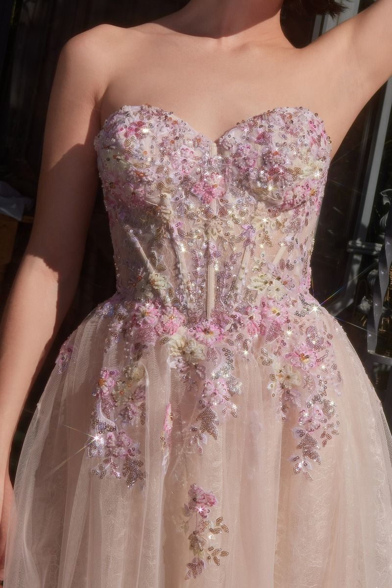 A1468 - SUMMER GARDEN APPLIQUE A-LINE GOWN - Andrea & Leo