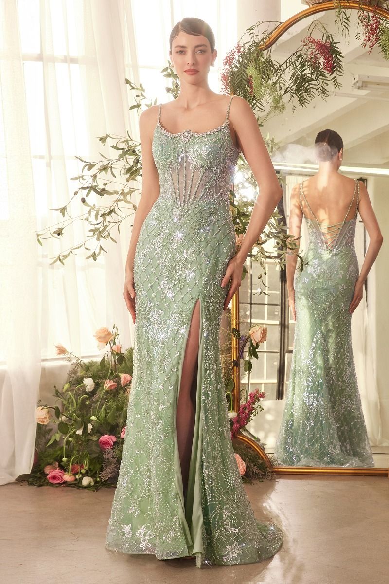 knee length dresses for ladies Long Nude Prom Dress with Silver Crystals main image 1