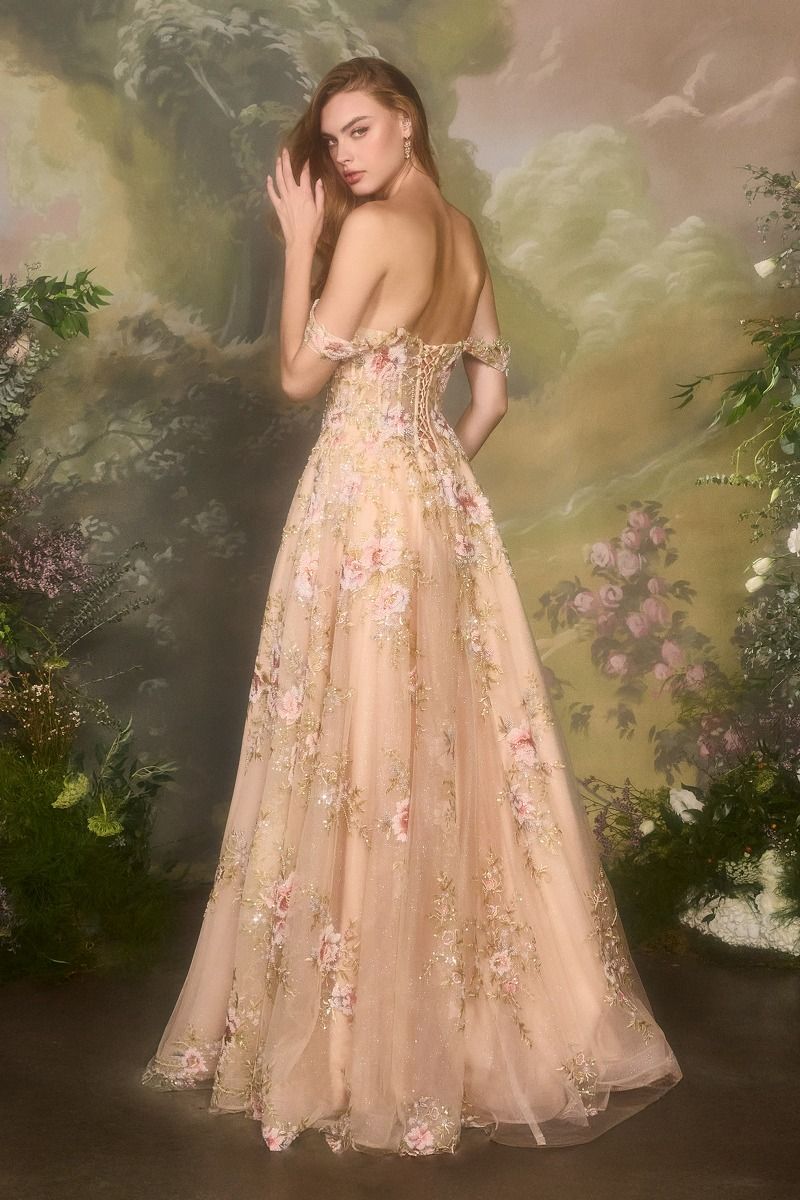A1480 - Crystal Chrysanthemum Ball Gown - Andrea & Leo