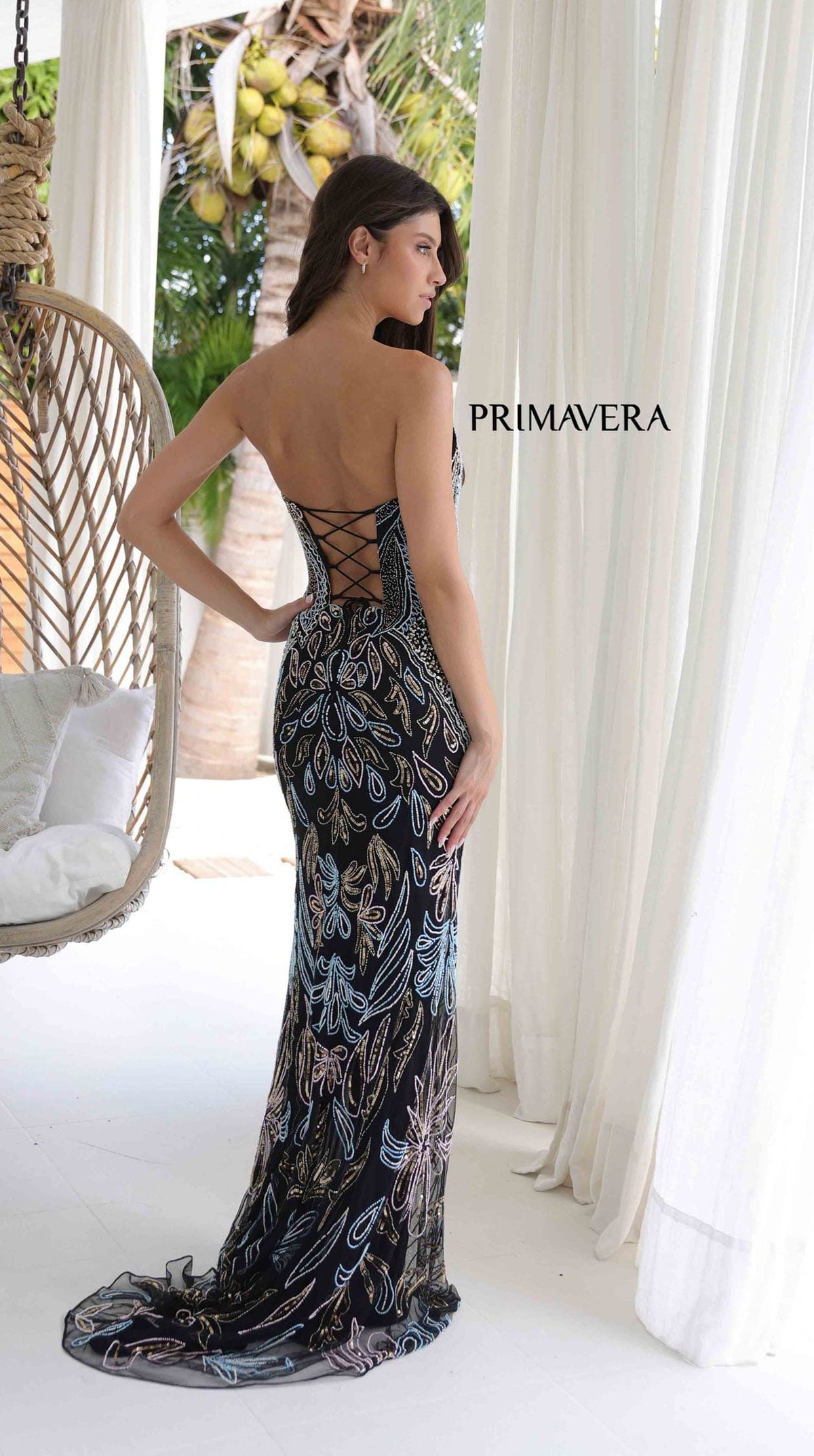 4331 Primavera - Beaded Strapless Evening Gown in Black