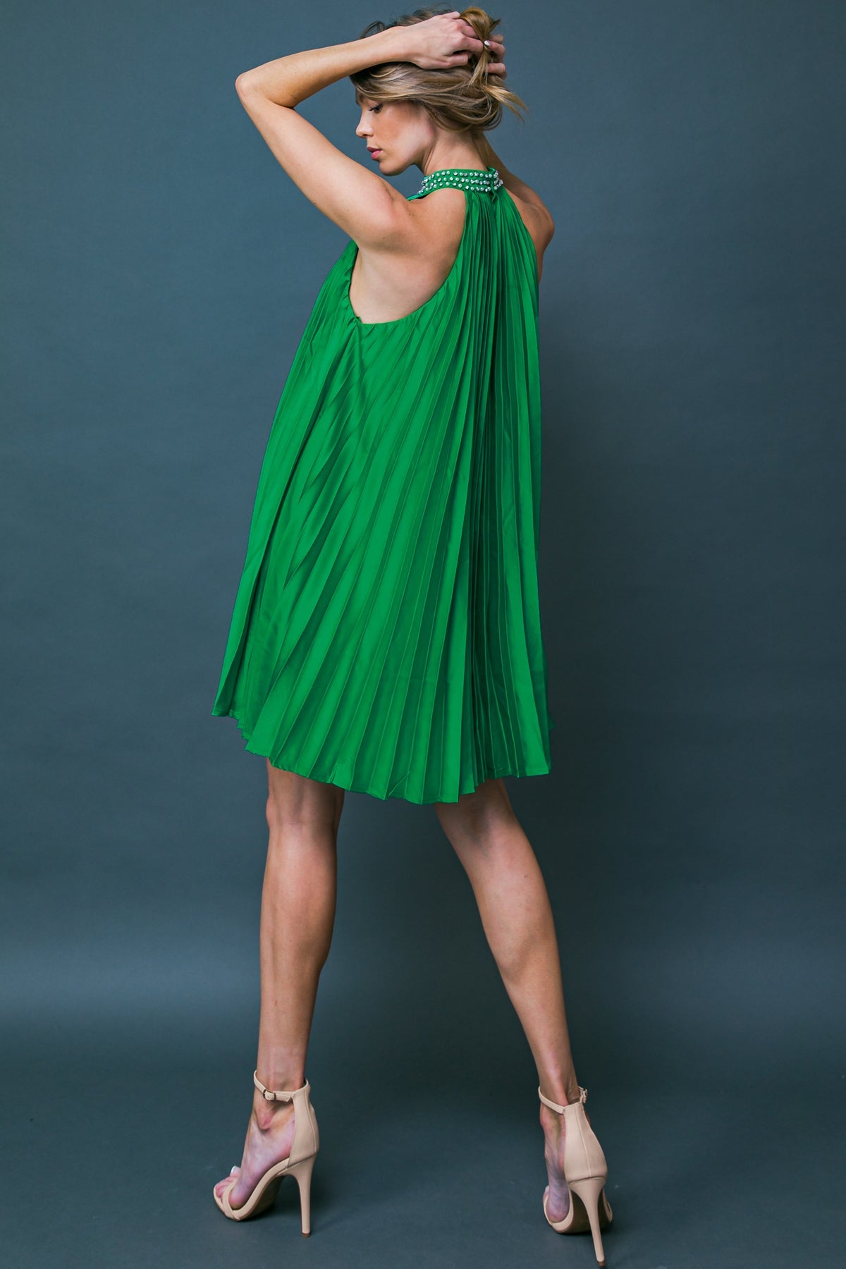 Green pleated dress