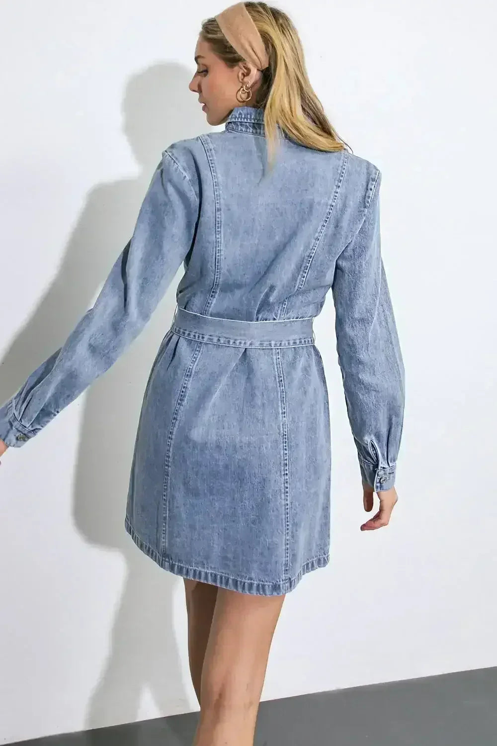 BE A LIGHT - LONG SLEEVE DENIM MINI SHIRT DRESS - FINAL SALE