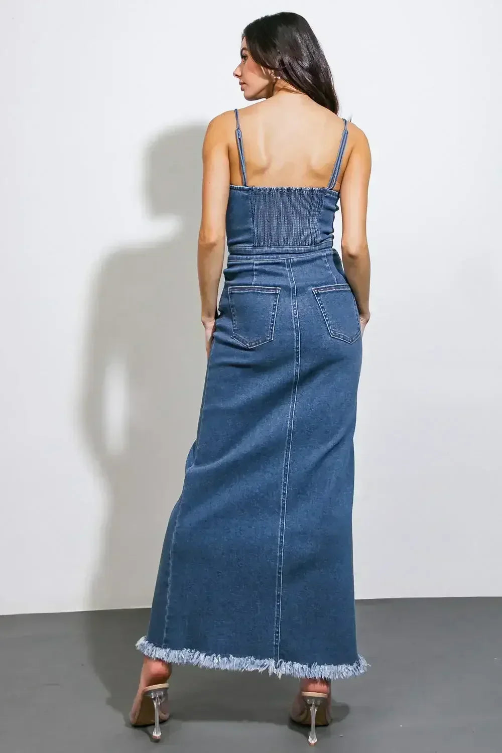 ENDLESS HORIZONS - FRONT BUTTON DENIM MIDI DRESS