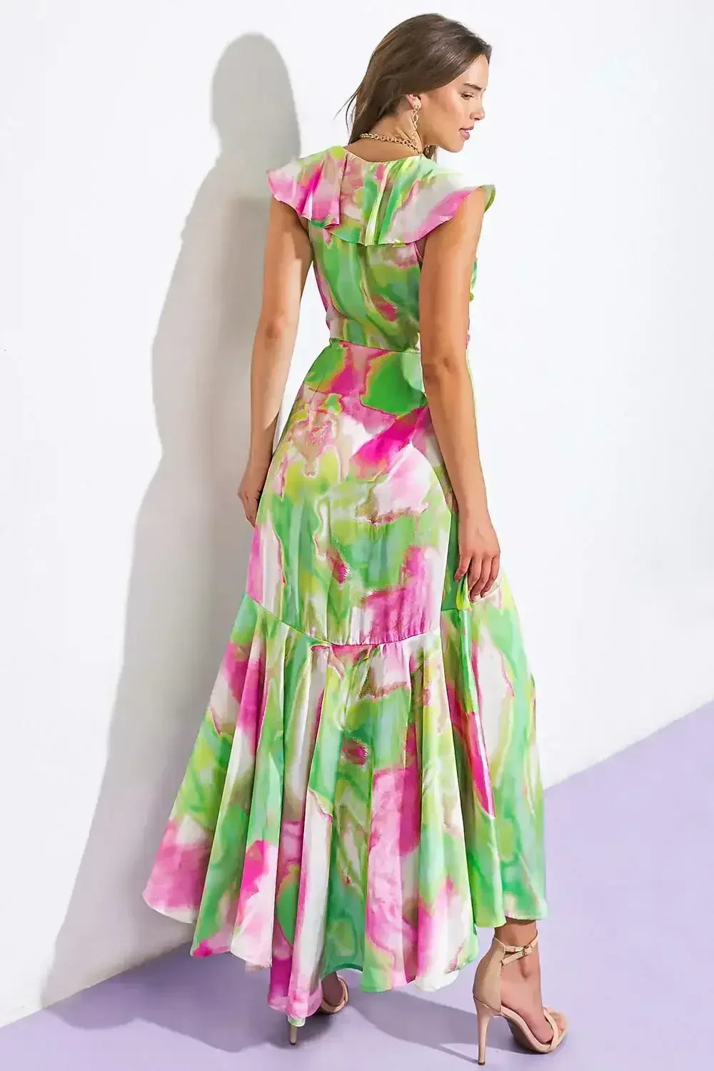 LA BABE SATIN WRAP STYLE MAXI DRESS