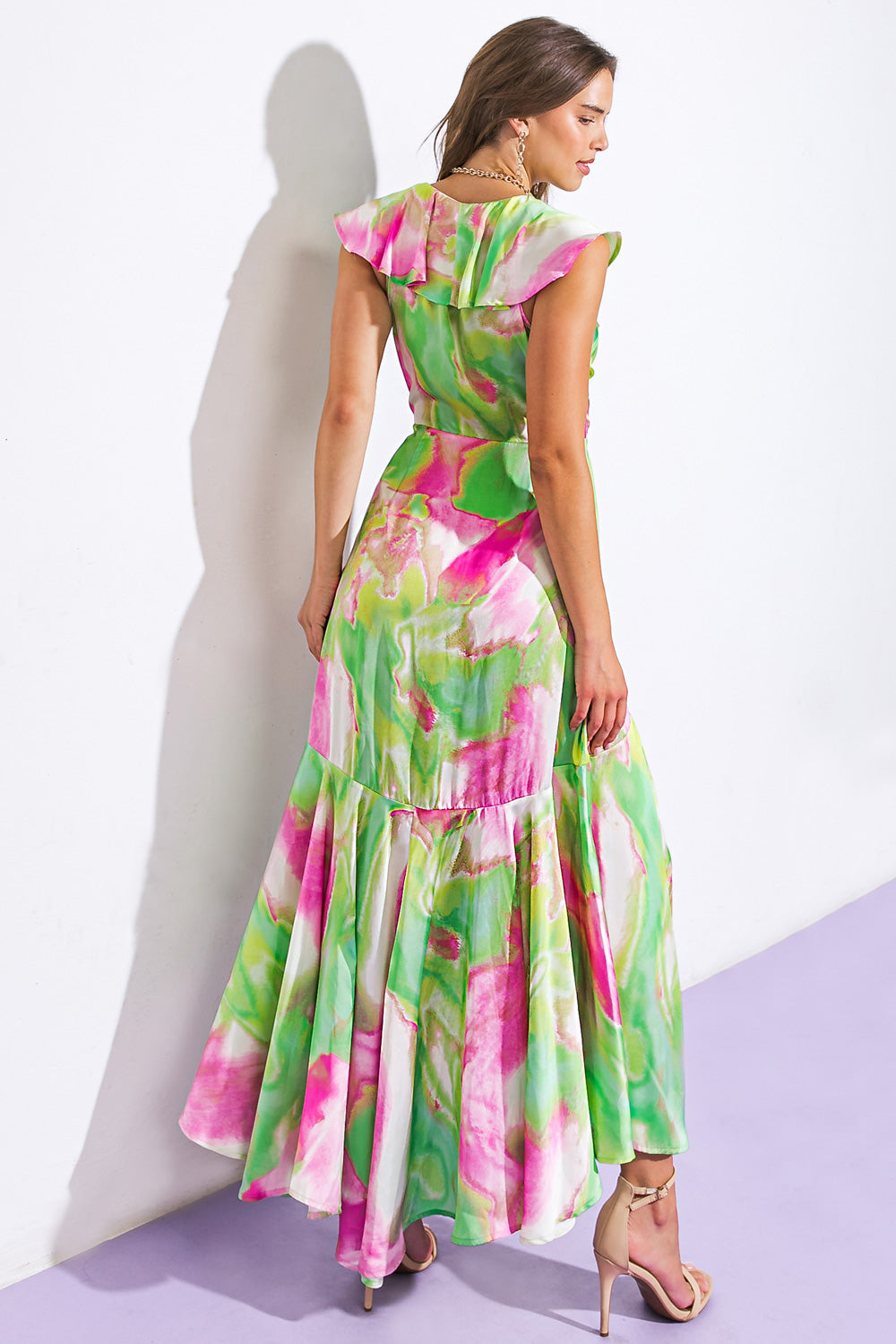 LA BABE SATIN WRAP STYLE MAXI DRESS