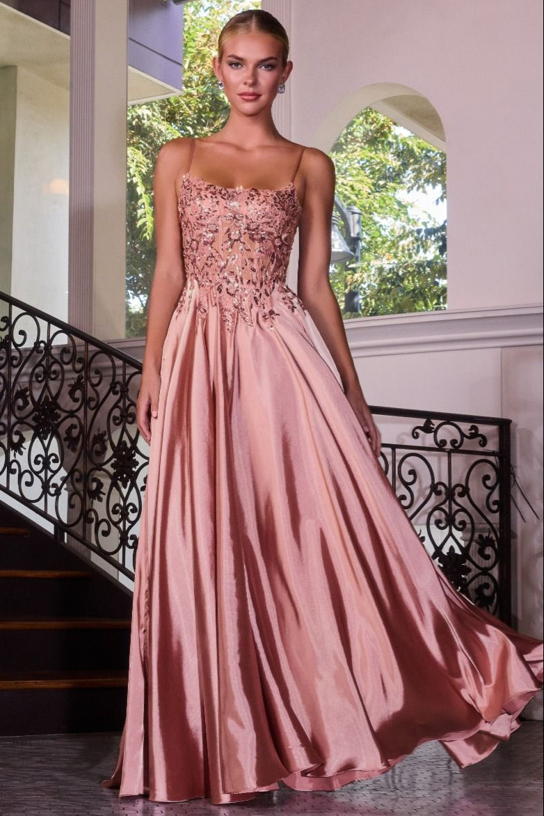 Ladivine C179 Aveline Gown in Dusty Rose, front view | Lady Black Tie