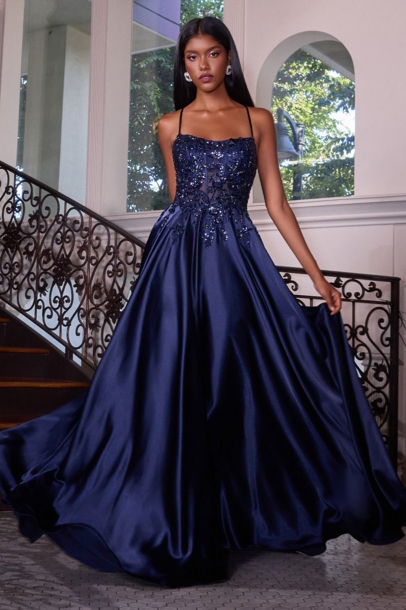 Ladivine C179 Aveline Gown in Navy, front view | Lady Black Tie