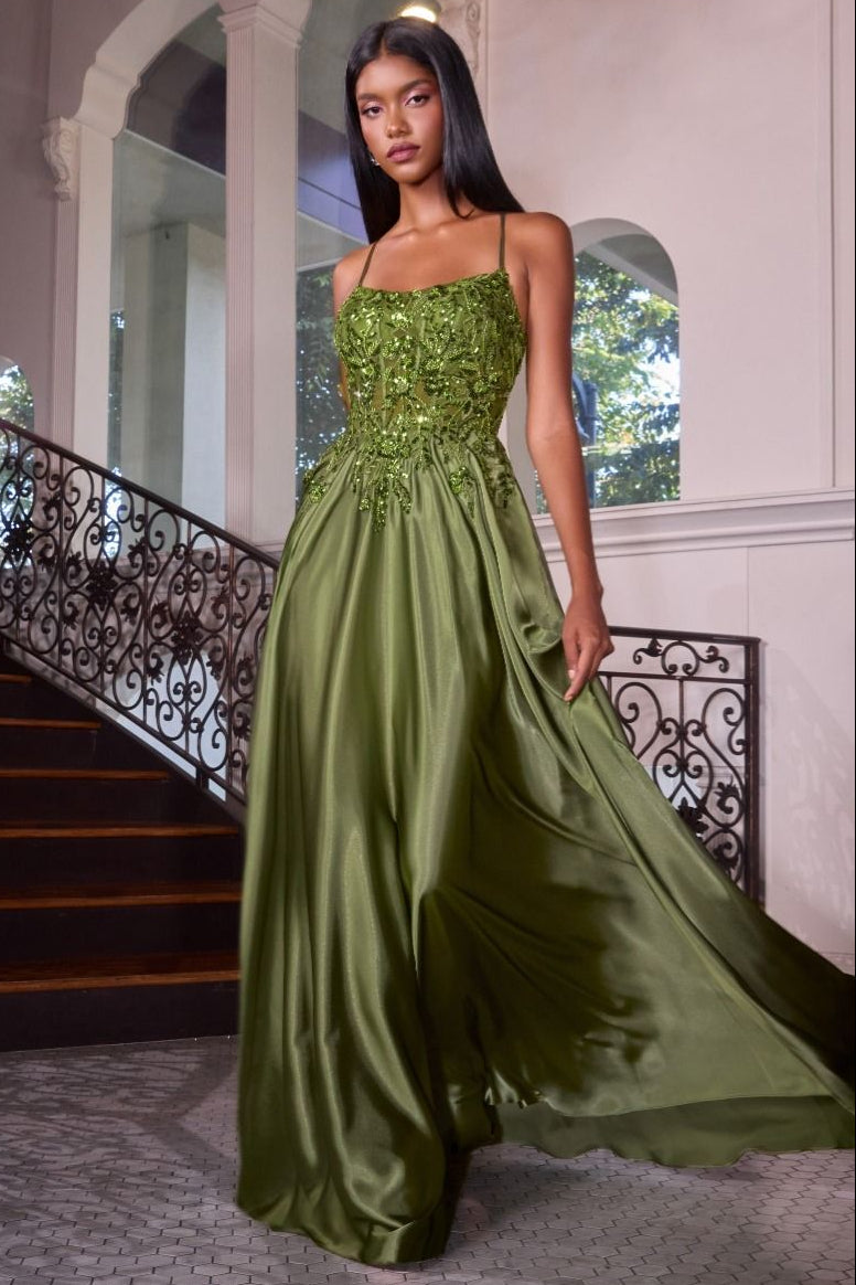 Ladivine C179 Aveline Gown in Olive, front view | Lady Black Tie