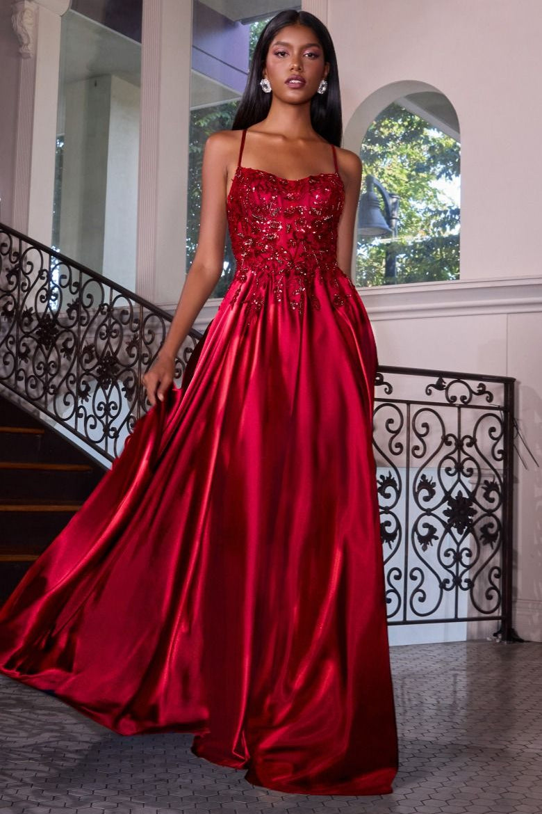 Ladivine C179 Aveline Gown in Red, front view | Lady Black Tie