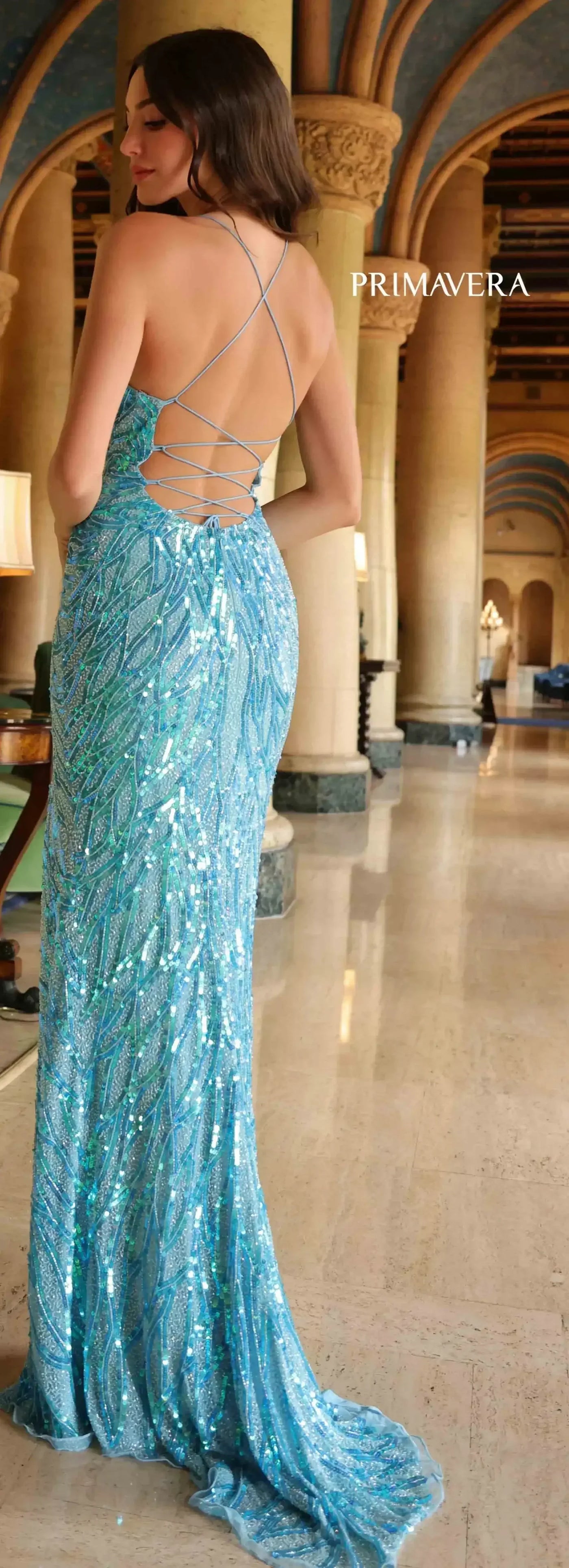 4121 - Primavera - Sequin Beaded Fitted Gown