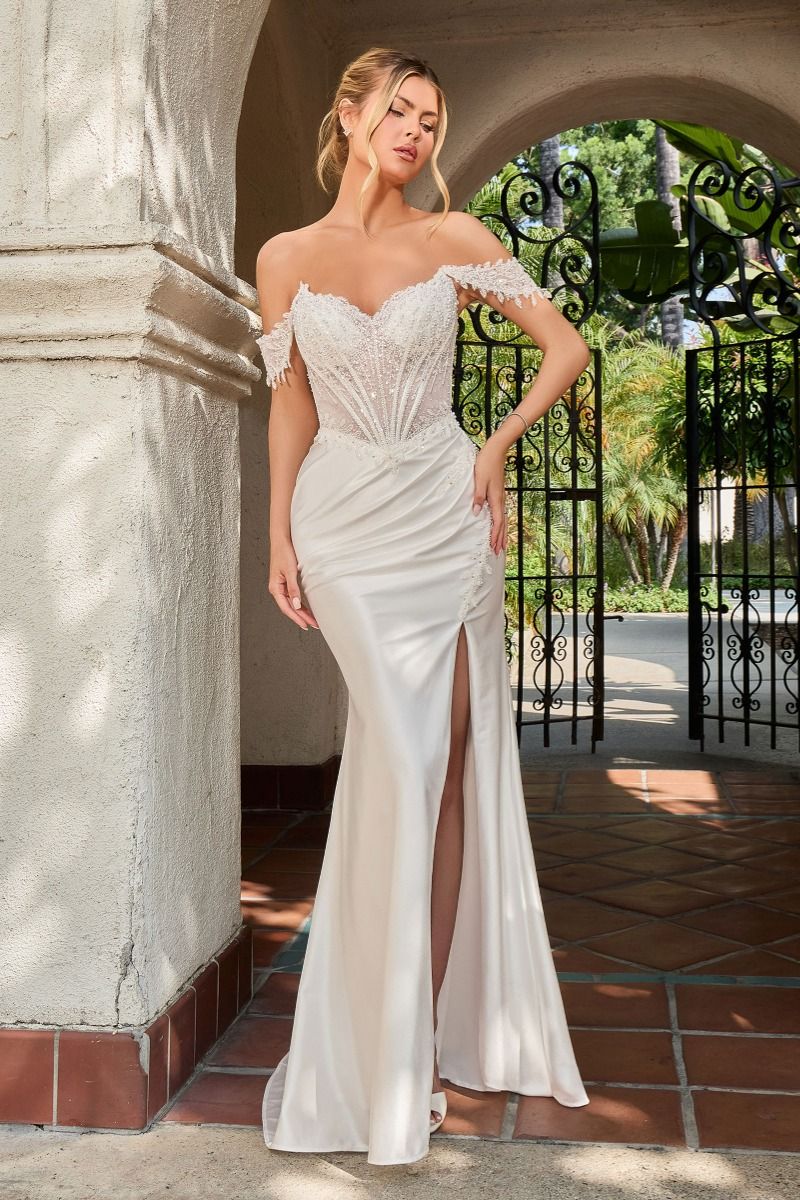 Lady Black Tie - Verona Gown - Glitter Satin Corset Dress - Off White