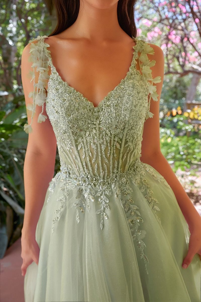Ladivine CD0249 Clover Mini Dress in Sage, close-up view | Lady Black Tie