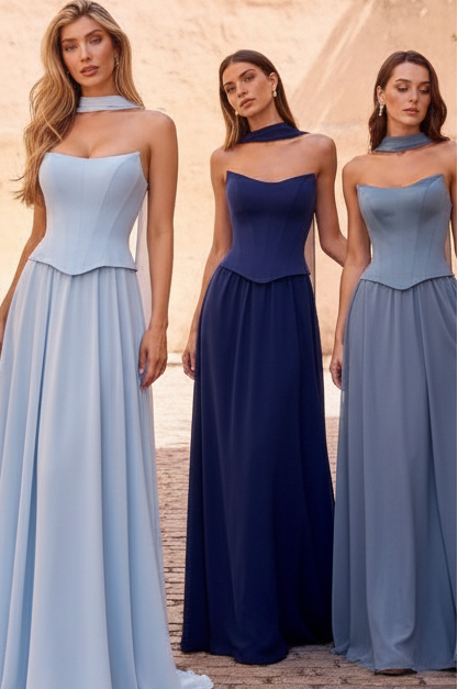 ISABELLA GOWN - STRAPLESS CHIFFON DRESS WITH SCARF