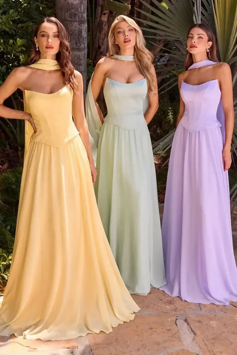 ISABELLA GOWN - STRAPLESS CHIFFON DRESS WITH SCARF