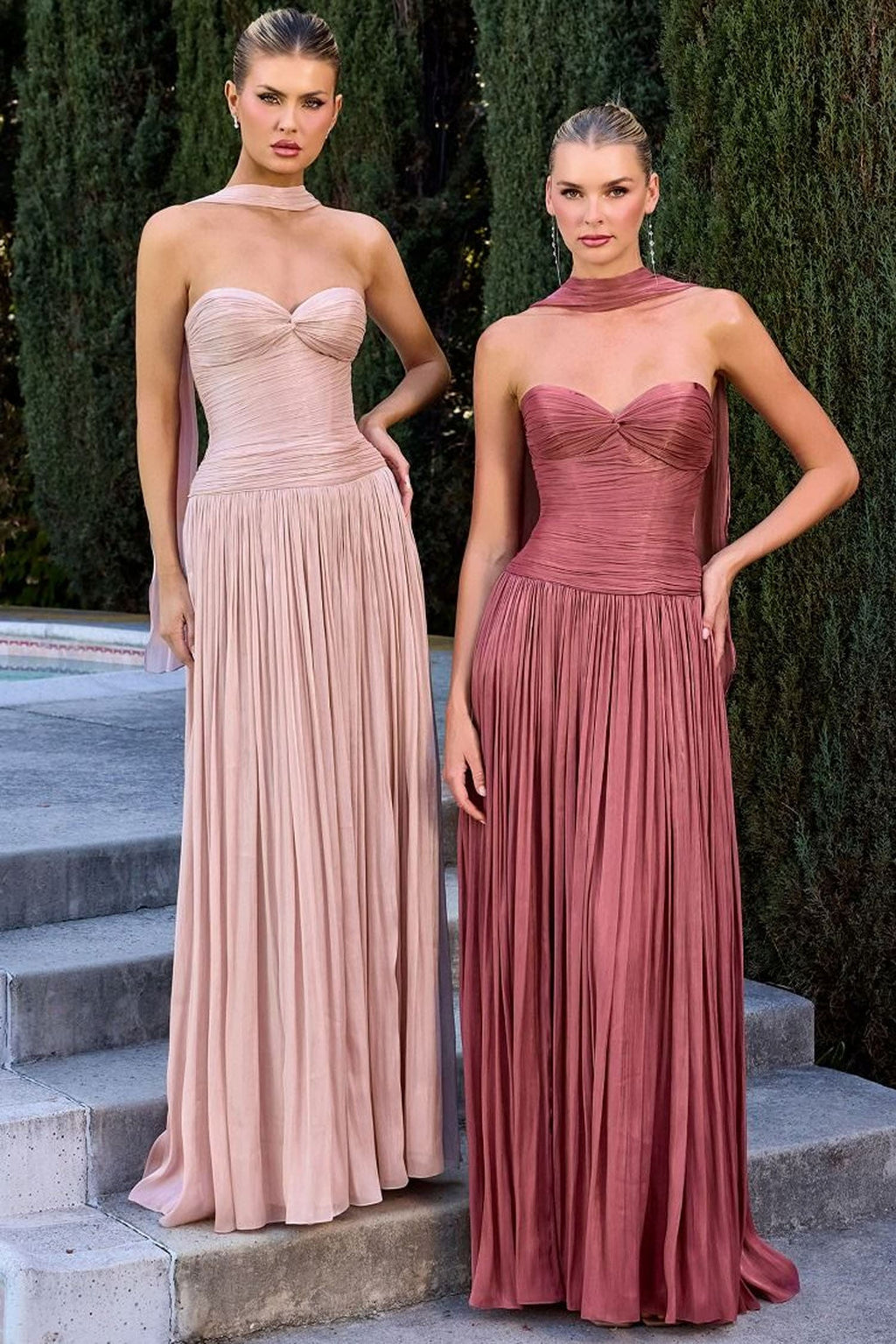 Lady Black Tie - Linnea Gown - Strapless Shimmer Chiffon Dress With Scarf