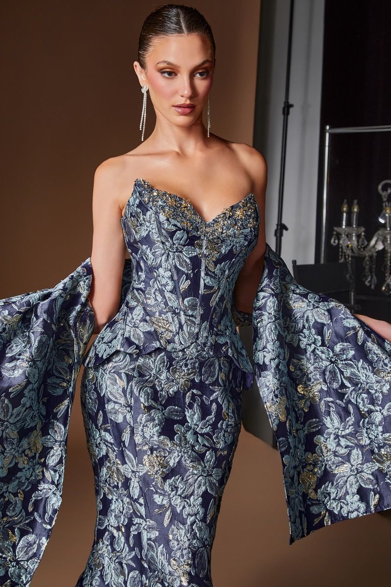 Jackie Gown - Jacquard Mermaid Dress With Shawl