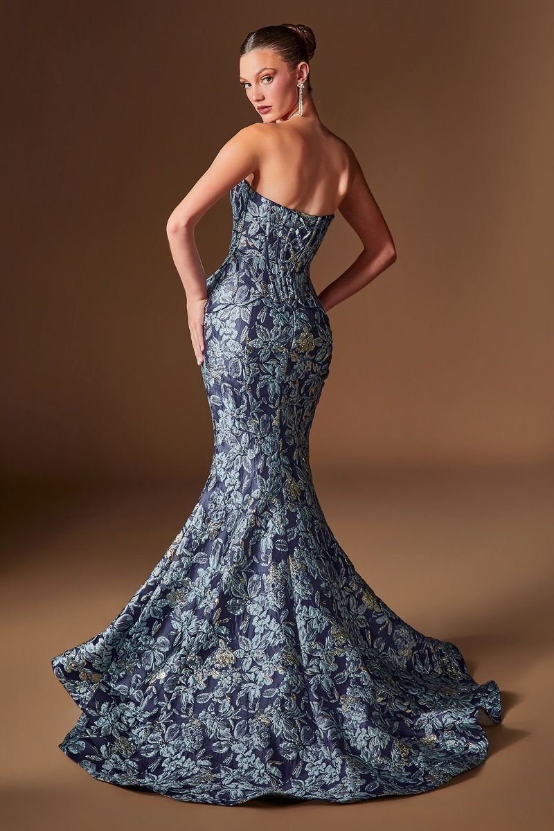 Jackie Gown - Jacquard Mermaid Dress With Shawl