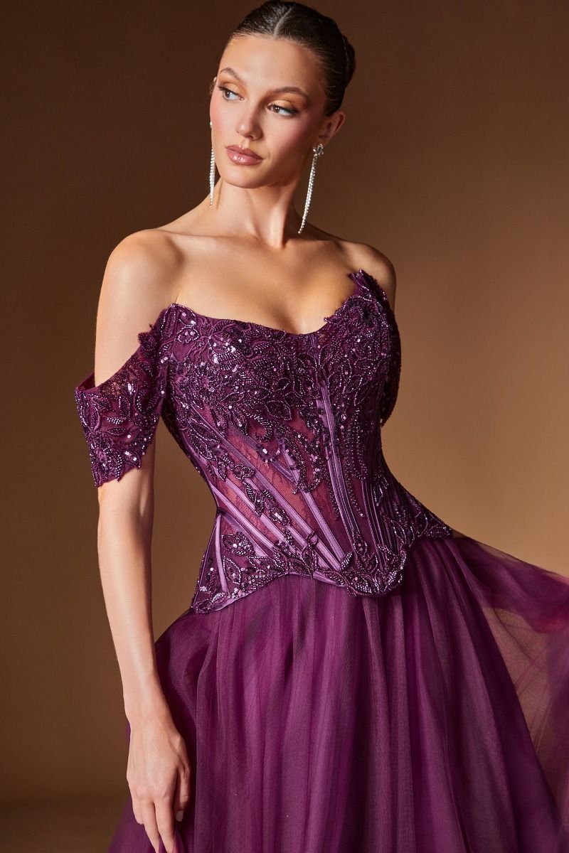Gentry Gown - Beaded Ball Gown with Floral Corset