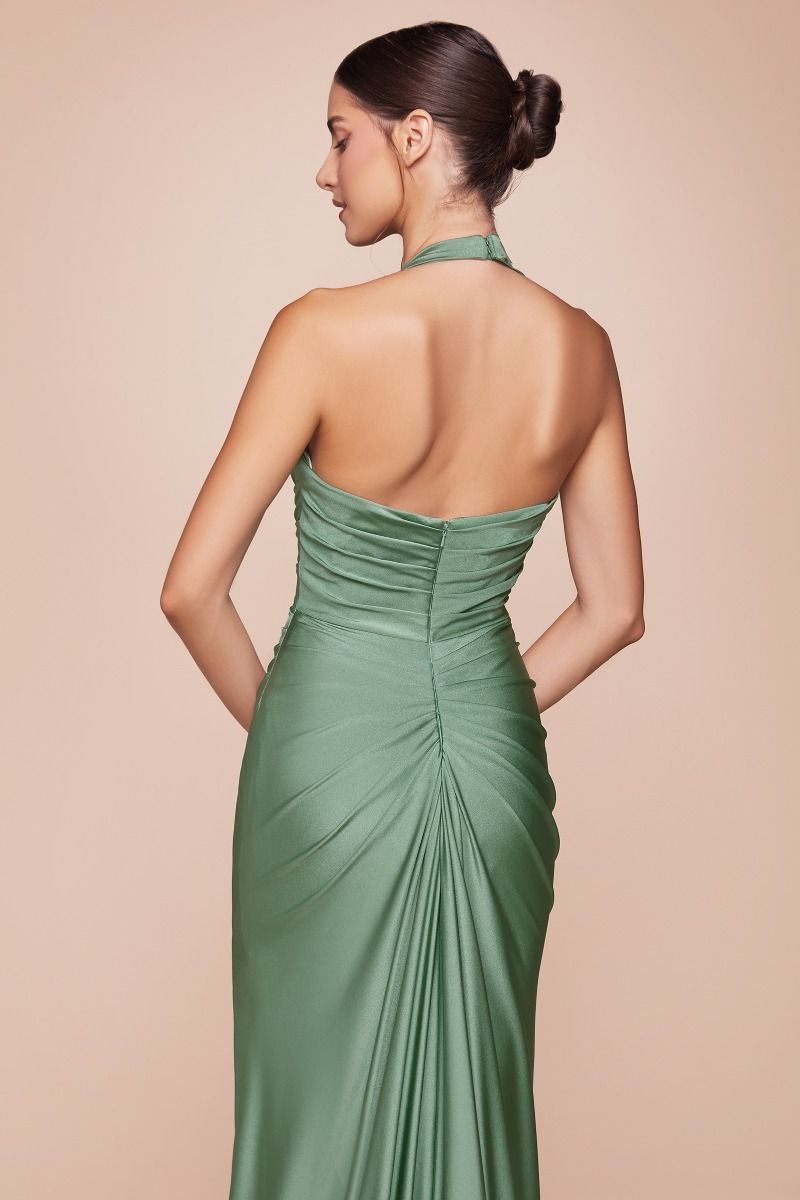Autumn Gown - Stretch Spandex Satin Halter Fitted Dress