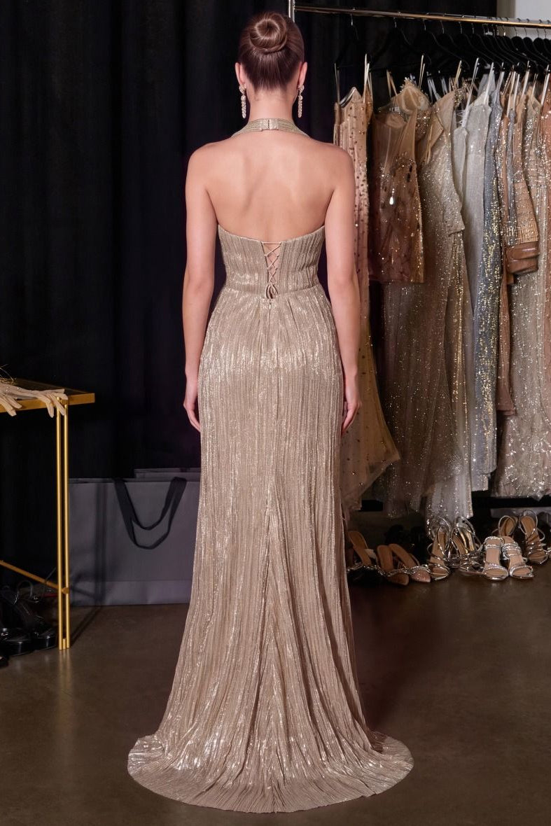 Lorinda Gown - Luminous Pleated Chiffon Halter Dress