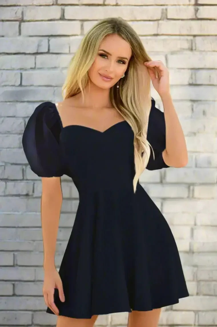 Chloe Puff Sleeve Mini Dress - Navy - FINAL SALE