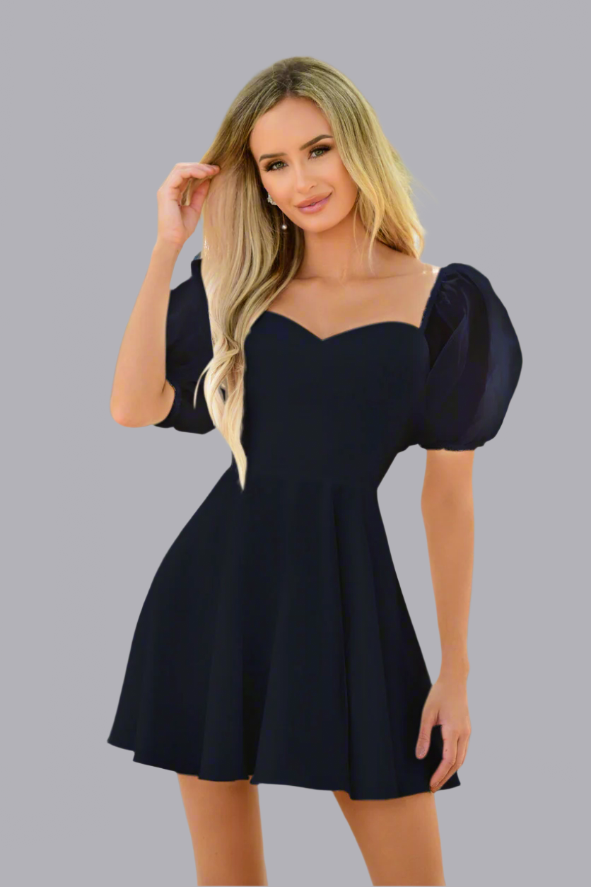 Chloe Puff Sleeve Mini Dress - Navy - FINAL SALE