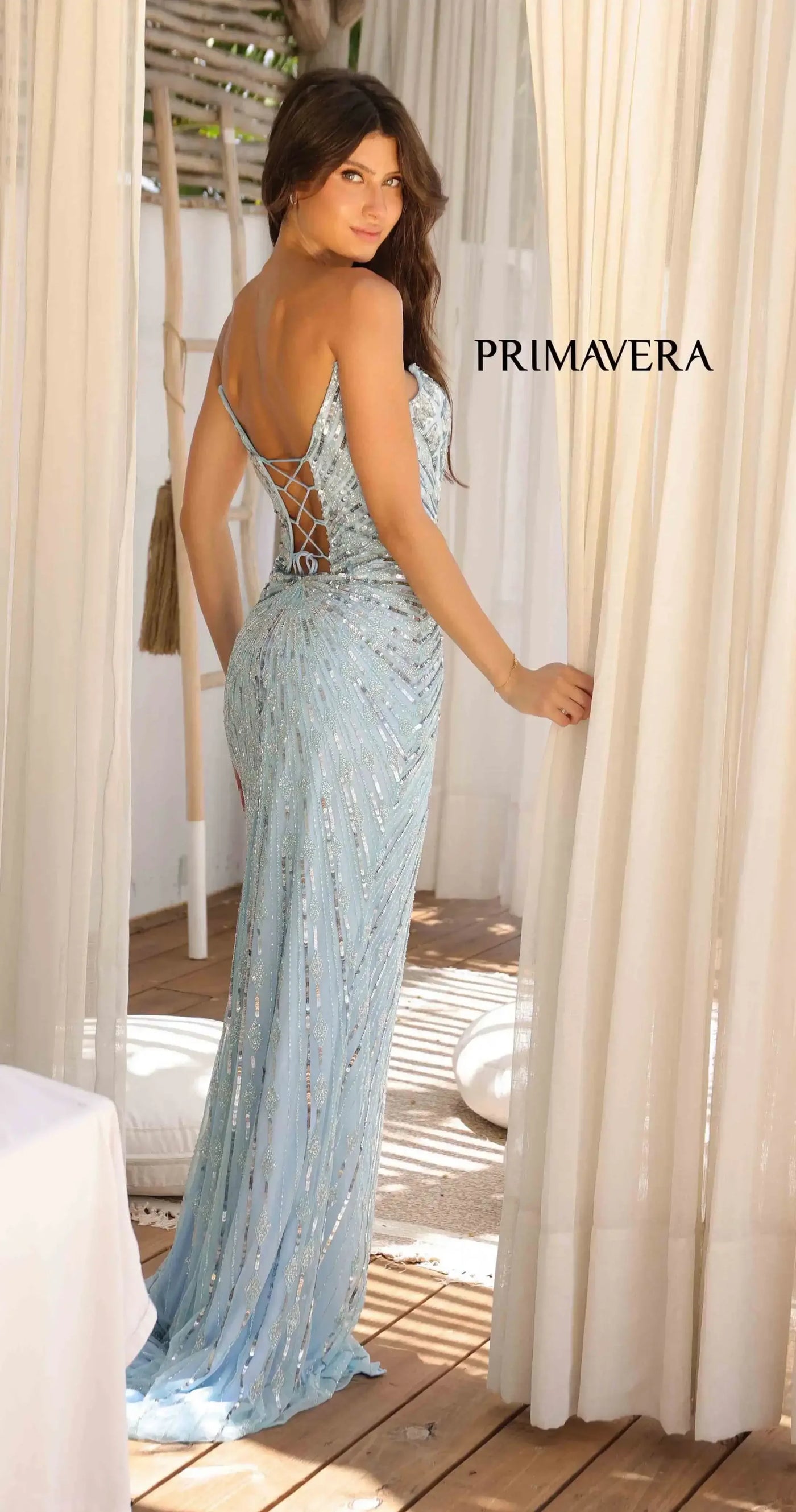 4301 - Primavera - Strapless Beaded Gown With V-Neckline
