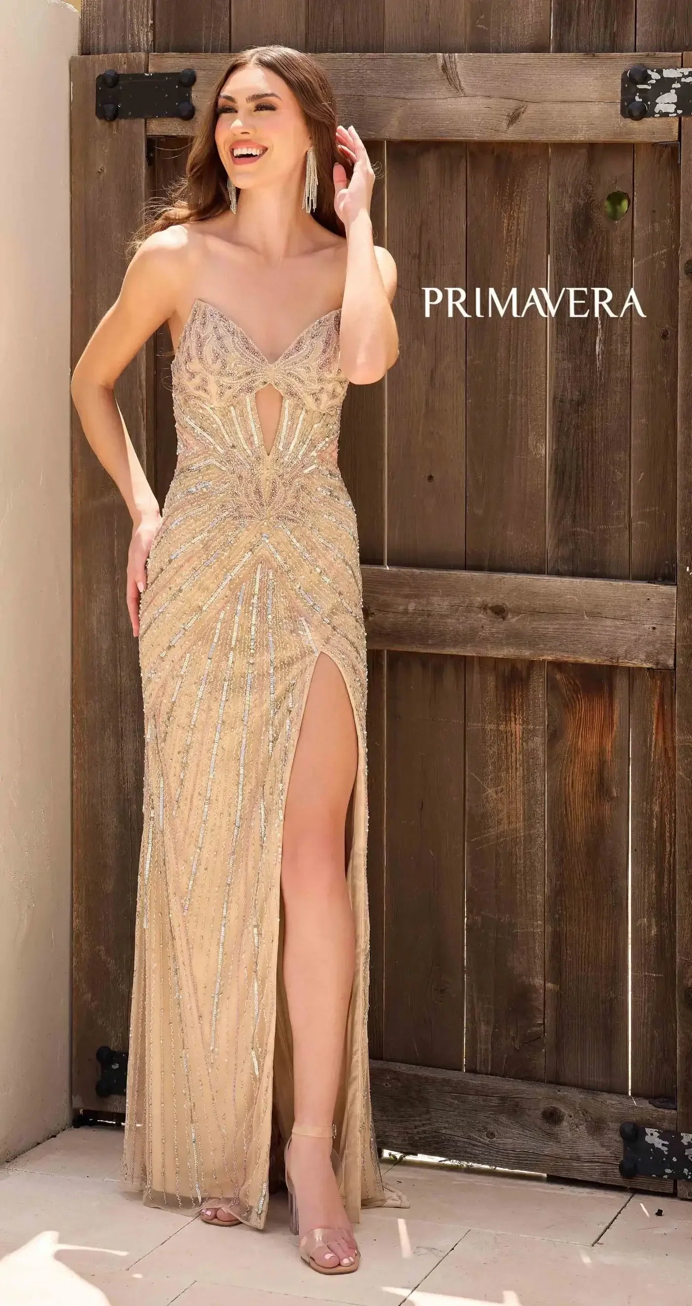 4309 - Primavera - Keyhole Strapless Beaded Long Dress