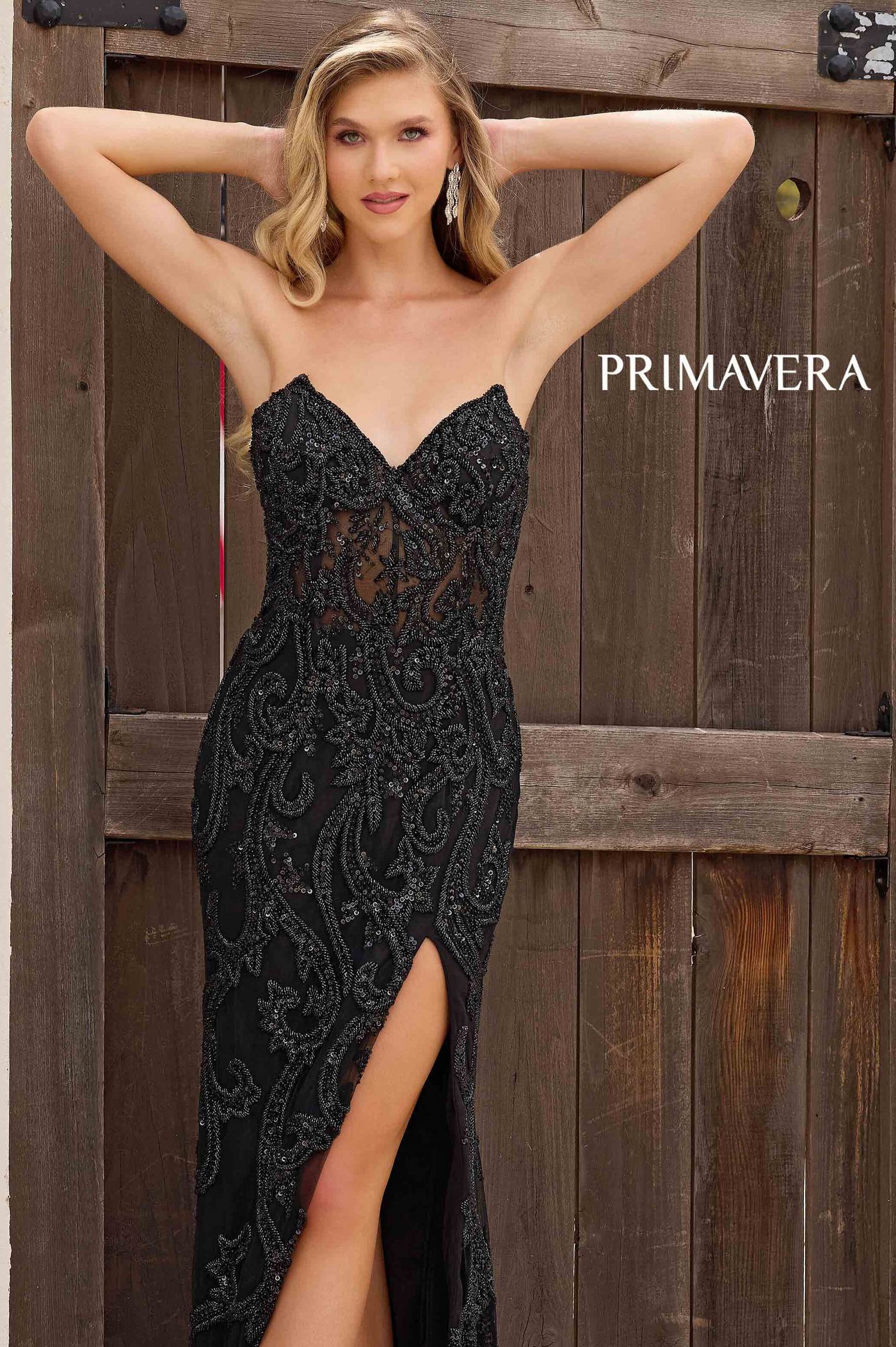 4356 - Primavera - Strapless Beaded Dress with Corset Back