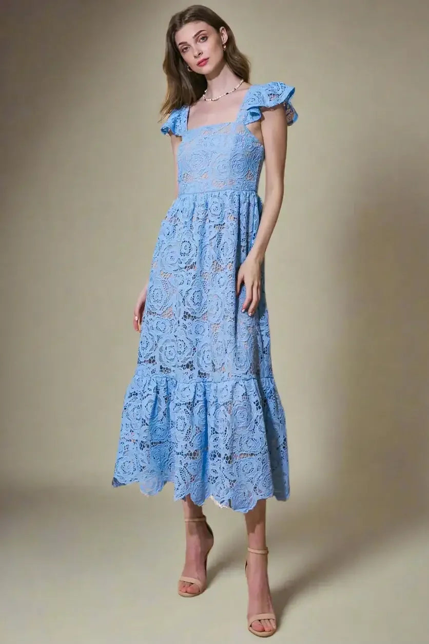 STILL THINKING LACE MIDI DRESS