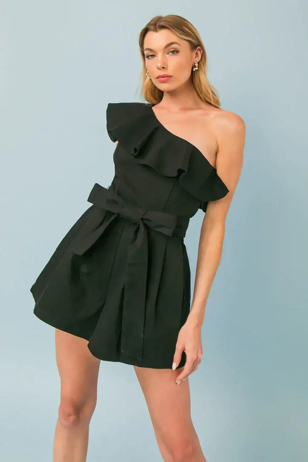 PIPPA ONE SHOULDER BLACK TWILL ROMPER