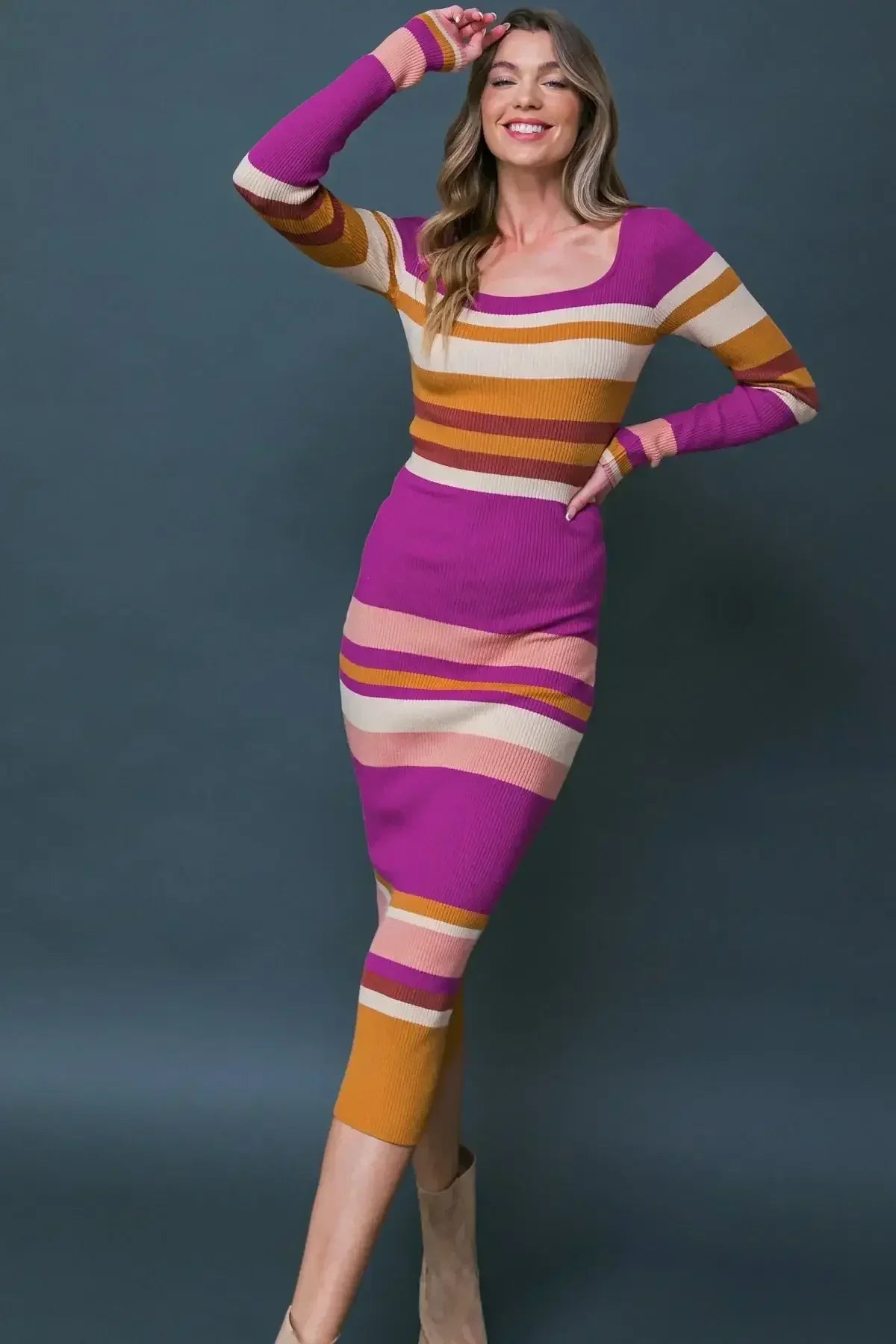 URBAN STRIPES - SWEATER DRESS - MAGENTA