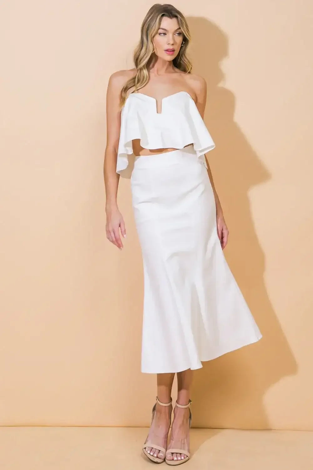 SUNSET STROLL - WHITE CROP TOP & SKIRT SET