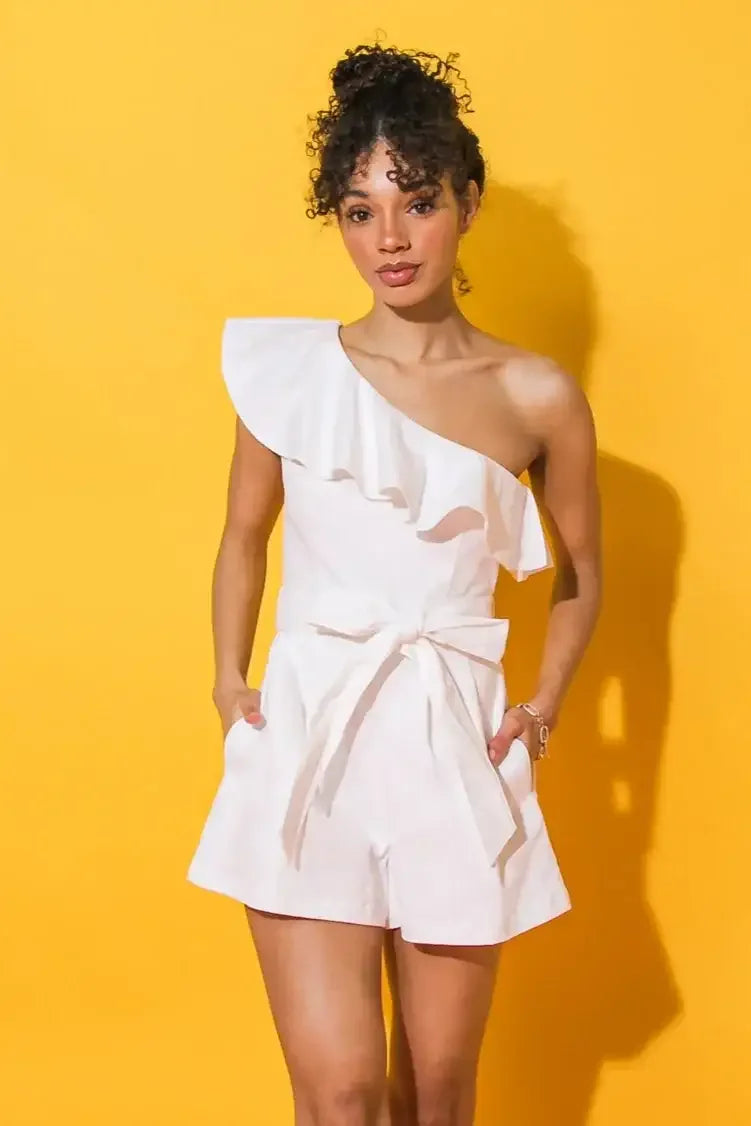 PIPPA ONE SHOULDER WHITE DENIM ROMPER